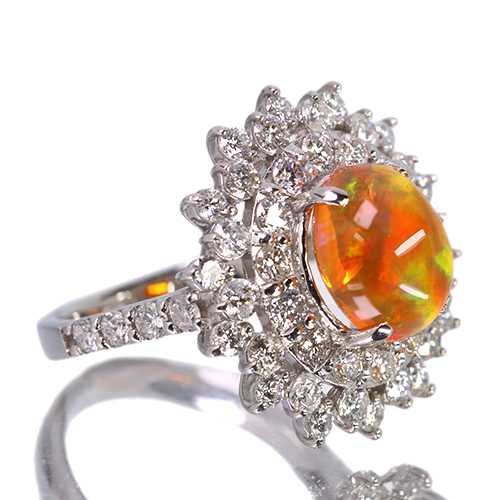 幻想的！希少！ほぼ3ct ファイアオパール ダイヤモンド プラチナ リング 鑑別 幻想的！希少！ほぼ3ct ファイアオパール ダイヤモンド プラチナ