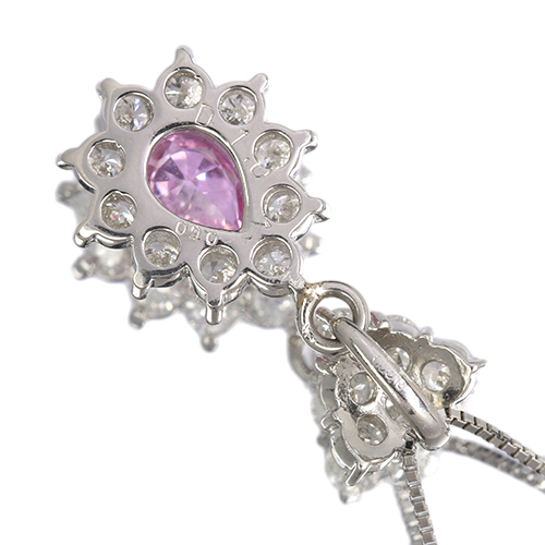 パパラチアサファイア 0.6ct ダイヤモンド 1.0ct プラチナ ネックレス