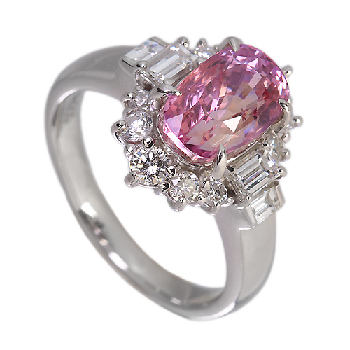 スリランカ産パパラチアサファイア 3.7ct ダイヤモンド 約1ct プラチナ
