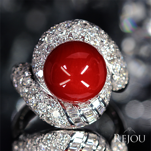 第460回抽選販売＞血赤珊瑚 11㎜ ダイヤモンド 1.3ct プラチナ リング