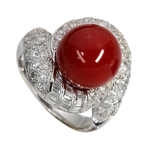 第460回抽選販売＞血赤珊瑚 11㎜ ダイヤモンド 1.3ct プラチナ リング