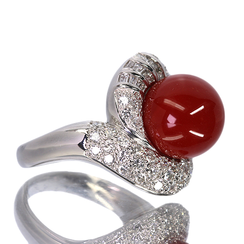 第460回抽選販売＞血赤珊瑚 11㎜ ダイヤモンド 1.3ct プラチナ リング