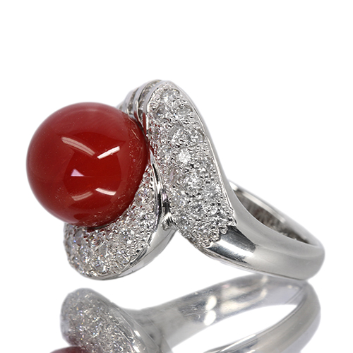 第460回抽選販売＞血赤珊瑚 11㎜ ダイヤモンド 1.3ct プラチナ リング