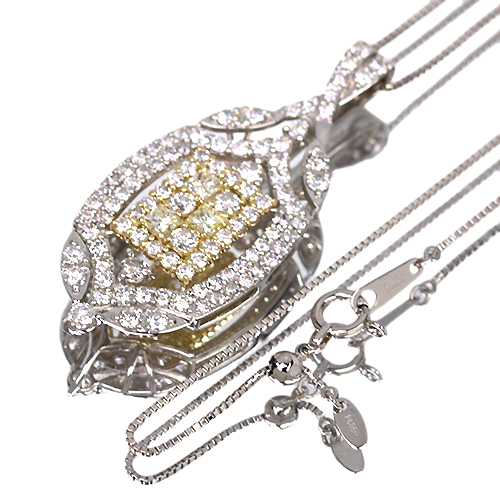ダイヤモンド 2.0ct プラチナ イエローゴールド ネックレス【品質