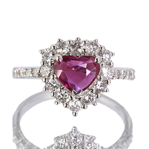 非加熱ハートシェイプルビー 1.0ct ダイヤモンド 約0.8ct プラチナ