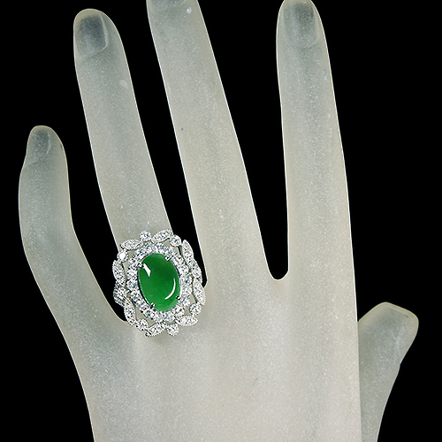 翡翠 3.8ct ダイヤモンド 1.6ct プラチナ リング(指輪)【品質保証書