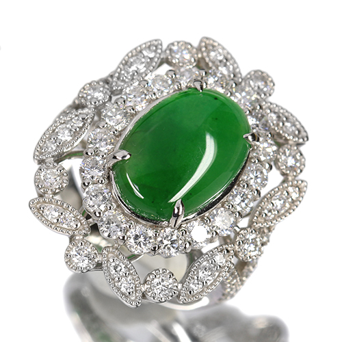 翡翠 3.8ct ダイヤモンド 1.6ct プラチナ リング(指輪)【品質保証書