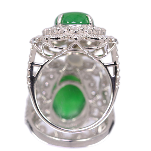 翡翠 3.8ct ダイヤモンド 1.6ct プラチナ リング(指輪)【品質保証書