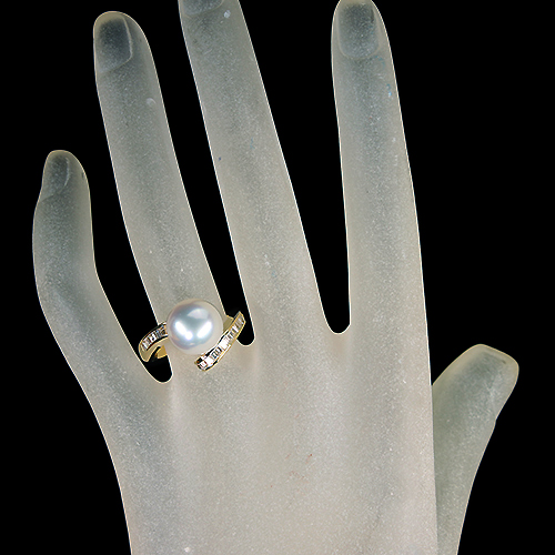 南洋白蝶真珠 10.9㎜ ダイヤモンド 約0.4ct イエローゴールド リング