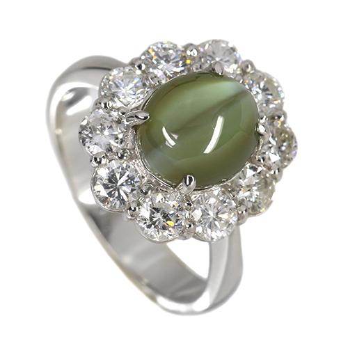 クリソベリルキャッツアイ 約4.5ct ダイヤモンド 約1.2ct プラチナ