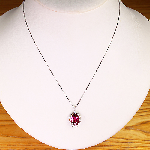 ルベライト 約3ct ダイヤモンド 0.8ct プラチナ ネックレス【品質 