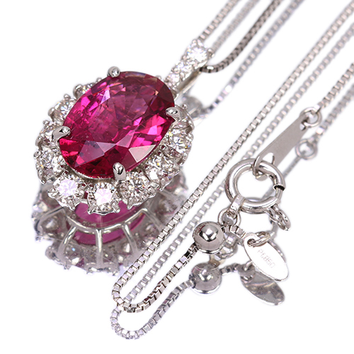 ルベライト 約3ct ダイヤモンド 0.8ct プラチナ ネックレス【品質