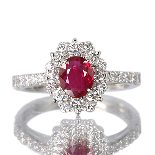非加熱ピジョンブラッドルビー 1.0ct ダイヤモンド 0.7ct プラチナ