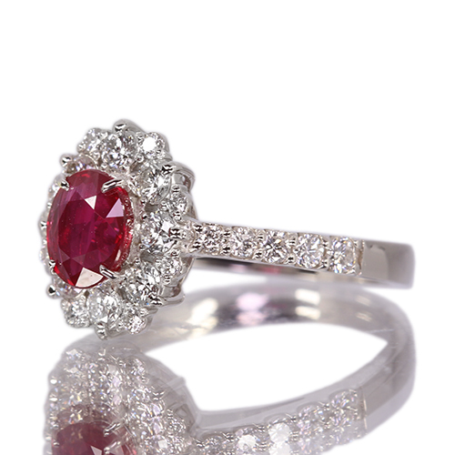非加熱ピジョンブラッドルビー 1.0ct ダイヤモンド 0.7ct プラチナ