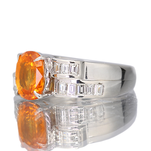 ゴールデンサファイア 2.5ct ダイヤモンド 0.5ct プラチナ リング(指輪 