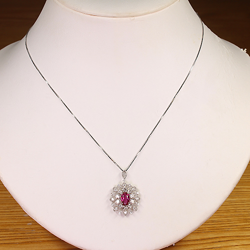 非加熱ルビー 1.0ct ダイヤモンド 0.8ct プラチナ ネックレス【品質