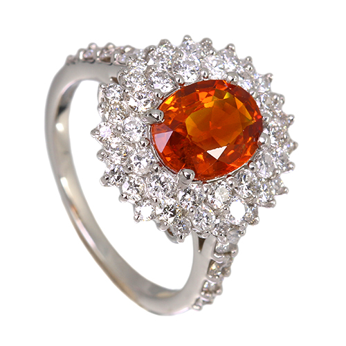 オレンジサファイア 約2ct ダイヤモンド 1.3ct プラチナ リング(指輪