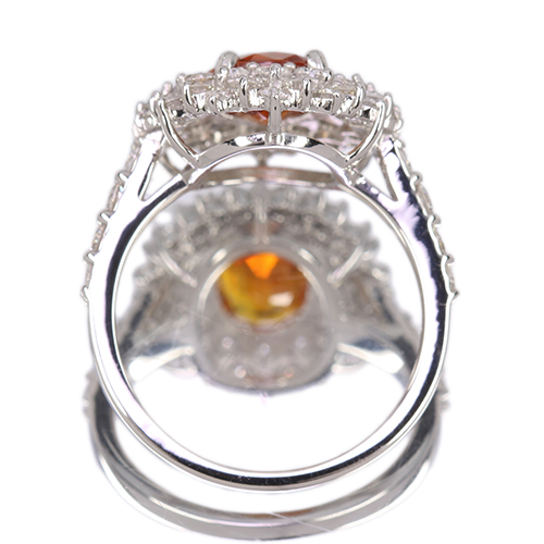 オレンジサファイア 約2ct ダイヤモンド 1.3ct プラチナ リング(指輪