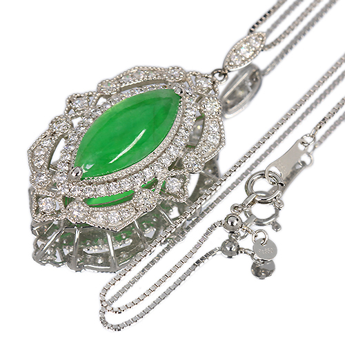 翡翠（ヒスイ） 3.4ct ダイヤモンド 約1ct プラチナ ネックレス【品質