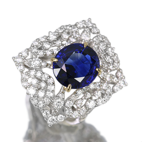 スリランカ産ブルーサファイア 3.8ct ダイヤモンド 1.1ct プラチナ