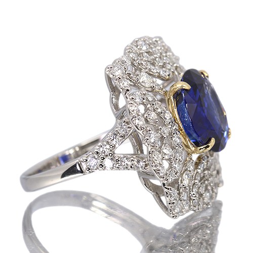 スリランカ産ブルーサファイア 3.8ct ダイヤモンド 1.1ct プラチナ