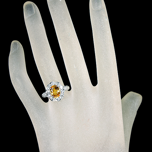 イエローサファイア 2.3ct ダイヤモンド 1.1ct プラチナ リング(指輪