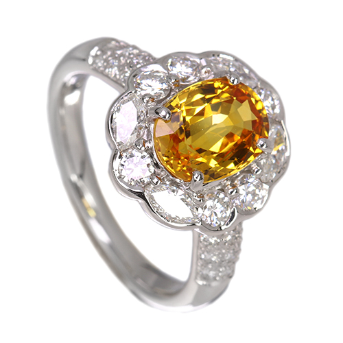 イエローサファイア 2.3ct ダイヤモンド 1.1ct プラチナ リング(指輪
