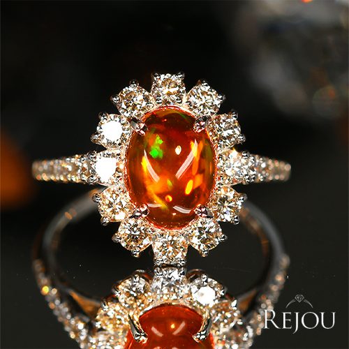 メキシコ産ファイアオパール 1.3ct ダイヤモンド 0.9ct プラチナ