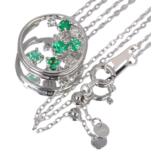 エメラルド 0.3ct ダイヤモンド ホワイトゴールド ネックレス【品質