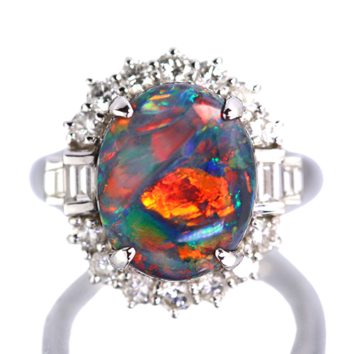 SIZUKU」ブラックオパール 5.6ct ダイヤモンド 1.3ct プラチナ リング