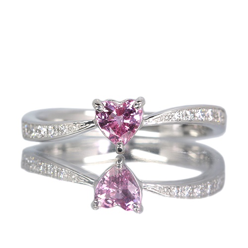 ハートシェイプ非加熱ピンクサファイア 0.35ct ダイヤモンド プラチナ