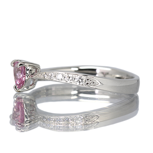 ハートシェイプ非加熱ピンクサファイア 0.35ct ダイヤモンド プラチナ