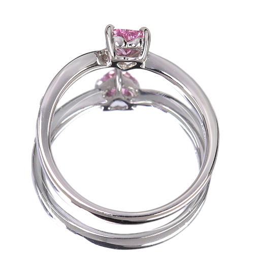 ハートシェイプ非加熱ピンクサファイア 0.35ct ダイヤモンド プラチナ