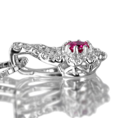 レッドベリル 0.06ct ダイヤモンド プラチナ ネックレス【品質保証書 