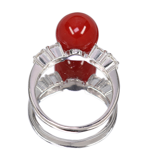 血赤珊瑚 9.4㎜ ダイヤモンド 0.5ct プラチナ リング(指輪)【品質 