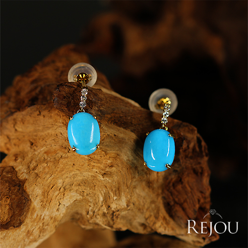 第471回抽選販売＞ターコイズ ダイヤモンド イエローゴールド ピアス