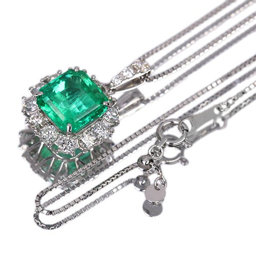 エメラルド 約3.6ct ダイヤモンド 約1ct プラチナ ネックレス【品質 