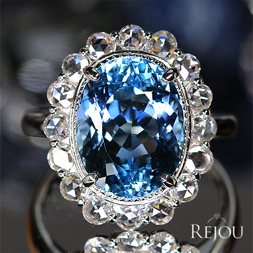 サンタマリアアクアマリン 5.6ct ローズカットダイヤモンド 0.6ct