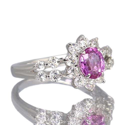 ピンクサファイア 1.1ct ダイヤモンド 0.8ct プラチナ リング(指輪