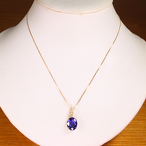 タンザナイト 5.5ct ダイヤモンド イエローゴールド ネックレス【品質
