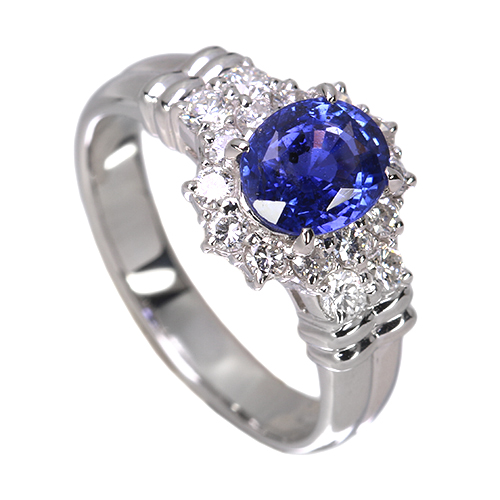 スリランカ産非加熱ブルーサファイア 約1.5ct ダイヤモンド 0.5ct
