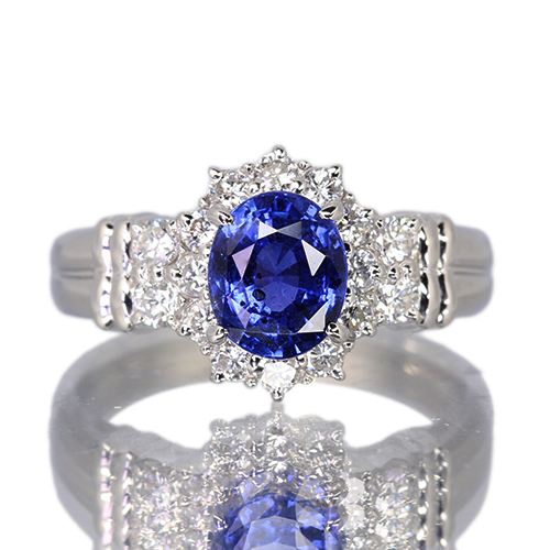 スリランカ産非加熱ブルーサファイア 約1.5ct ダイヤモンド 0.5ct