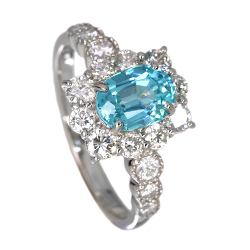 ネオンブルーアパタイト 約1.2ct ダイヤモンド 0.7ct プラチナ リング