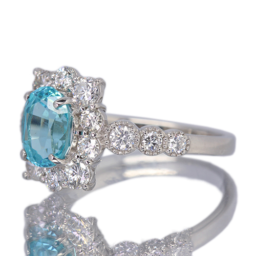ネオンブルーアパタイト 約1.2ct ダイヤモンド 0.7ct プラチナ リング