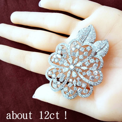 ダイヤモンド 約12ct ホワイトゴールド ブローチ【品質保証書/宝石鑑別