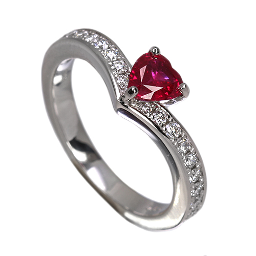ハートシェイプルビー 0.5ct ダイヤモンド 0.2ct プラチナ リング(指輪