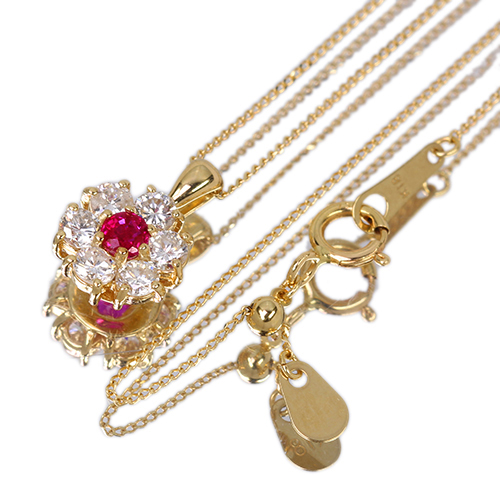 ルビー ダイヤモンド 0.4ct イエローゴールド ネックレス【品質保証書