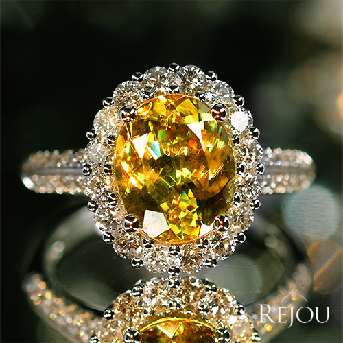 スフェーン 3.05ct ダイヤモンド 0.86ct プラチナ リング(指輪)【品質