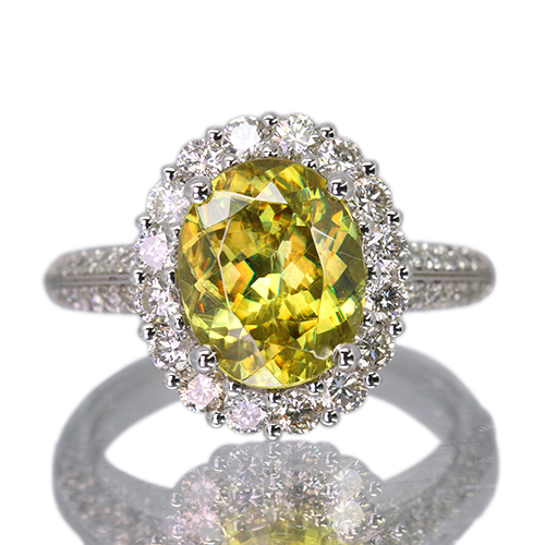 スフェーン 3.05ct ダイヤモンド 0.86ct プラチナ リング(指輪)【品質