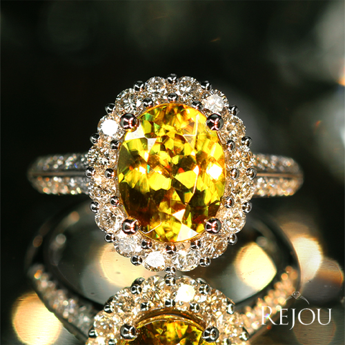 スフェーン 2.84ct ダイヤモンド 0.85ct プラチナ リング(指輪)【品質